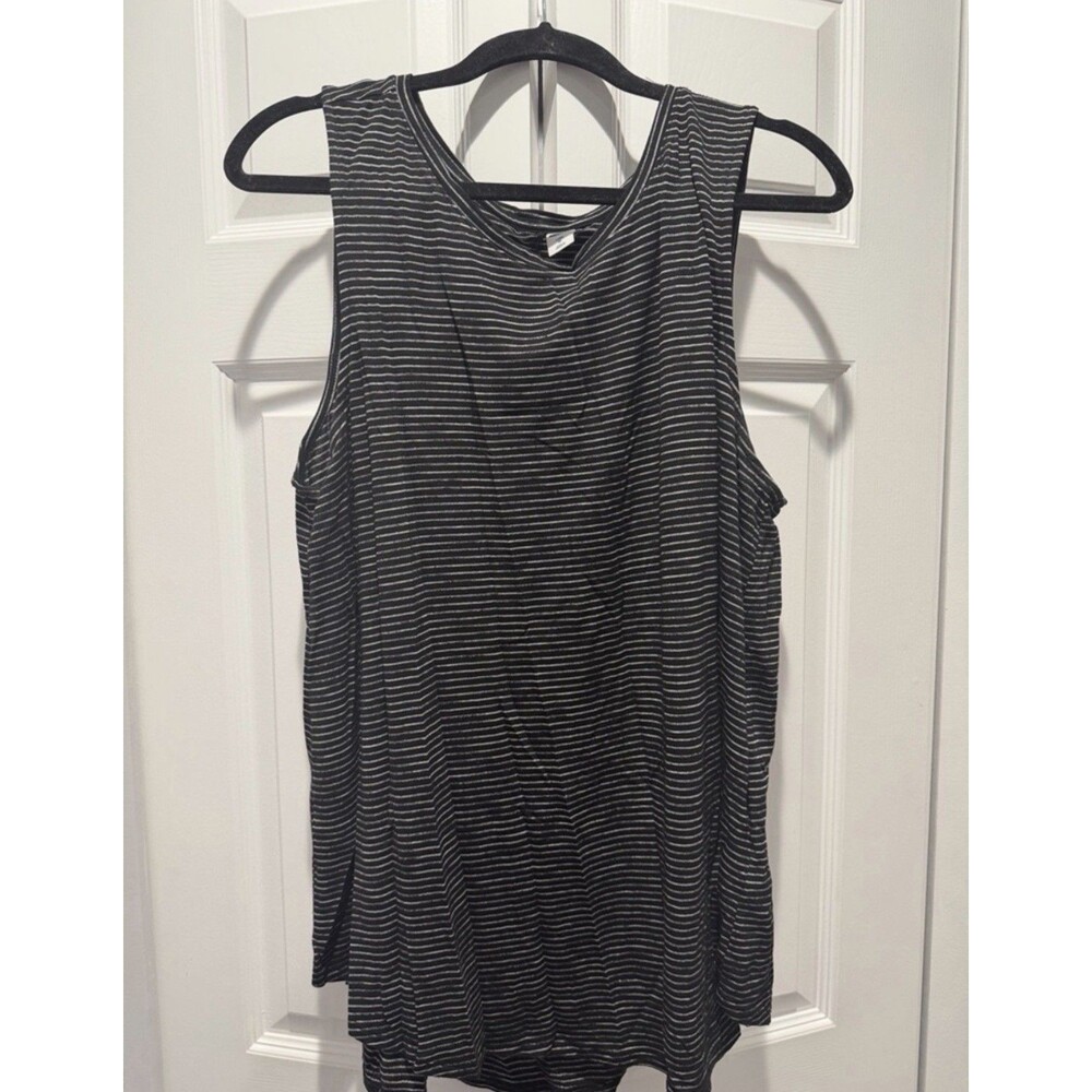 Old Navy Black and Silver Striped Sleeveless Swing Top Size XL